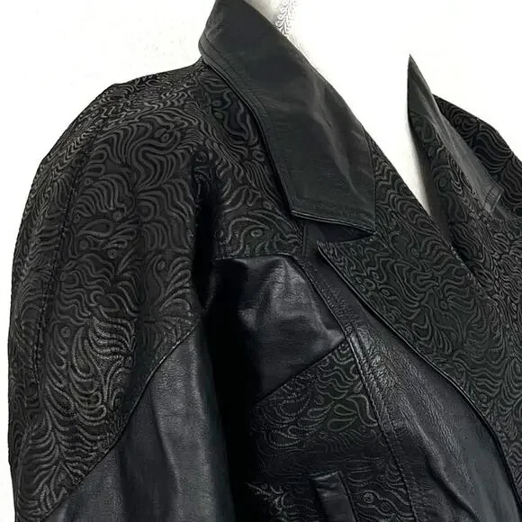 Vintage 80s Womens Black Leather Jacket Cropped Mob Wife Retro Moto Urban Medium - Picture 4 of 11